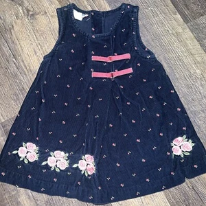 Vintage Girls Samara Blue Pink Flowers Corduroy Jumper Dress, 2T - Picture 1 of 6