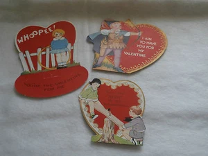 Vintage 1930s Valentine Cards See Saw Hula Hoop Robin Hood Bow Arrows - Picture 1 of 10