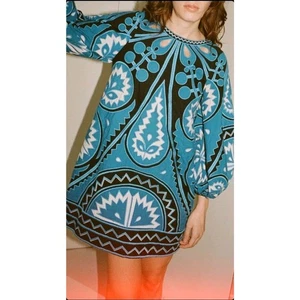 Sea NY neu mit Etikett $ 550 Gael Applikation Langarm Tunika Kleid Gr. M blau Biesen - Bild 1 von 20