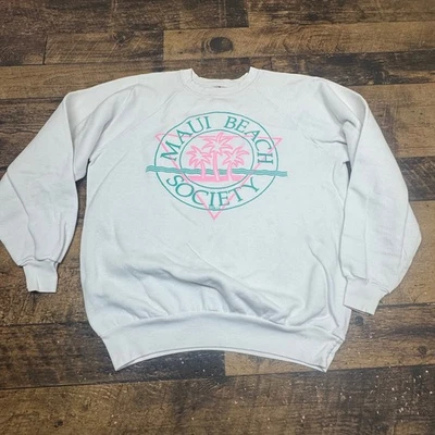 Sudadera De Colección Maui Beach Society XL 1980 Palmeras Gráfico Cuello Redondo Foto 1 de 4