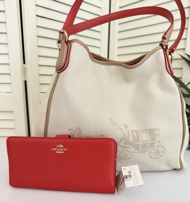Coach EDIE Ivory Canvas Horse & Carriage Satchel Shoulder Bag & Wallet - Image 1 of 4