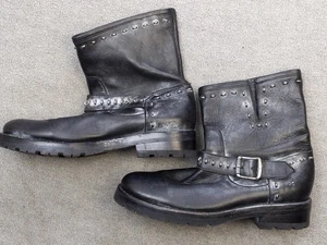 Botas Frye para mujer talla 9 cuero negro arnés tachonado ingeniero motociclista suela - Imagen 1 de 9