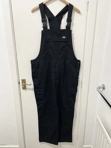 Dickies Workwear Dungarees Adult XL Black Canvas W42 L31 Bib Overalls Cargo - Picture 1 of 22