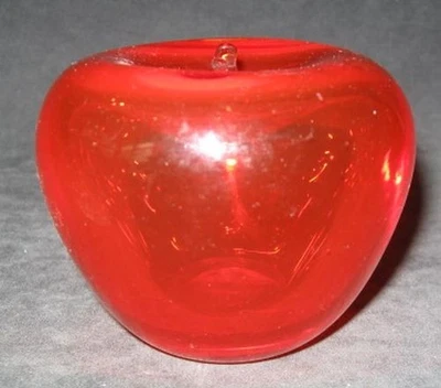 Blenko Reddish Orange Hollow Glass Apple Paperweight - Image 1 of 4