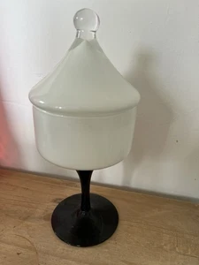 Vintage MCM Empoli Glass Black And White Cased Glass Footed Apothecary Jar. - Picture 1 of 5