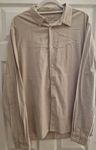 ALL SAINTS Mens Plain Shirt Beige Long Sleeve Chest Logo L Large 100% Cotton - Picture 1 of 10
