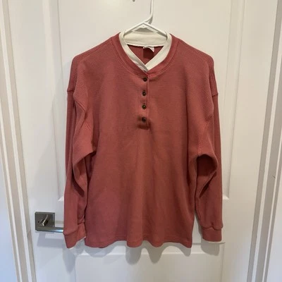 Y2K Cherokee Shirt Large Henley Waffle Knit Navy Floral Elena Gilbert Bella Swan - Image 1 of 4