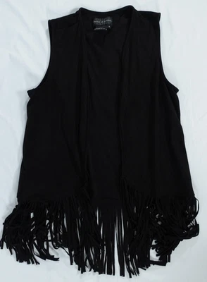 Live A Little Vest Womens Small Black Fringe Open Front Sleeveless Boho Festival - Image 1 of 4