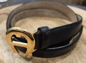 Vintage Etienne Aigner schwarz Leder Gürtel Metall A Logo Gr. XL verstellbar - Bild 1 von 5