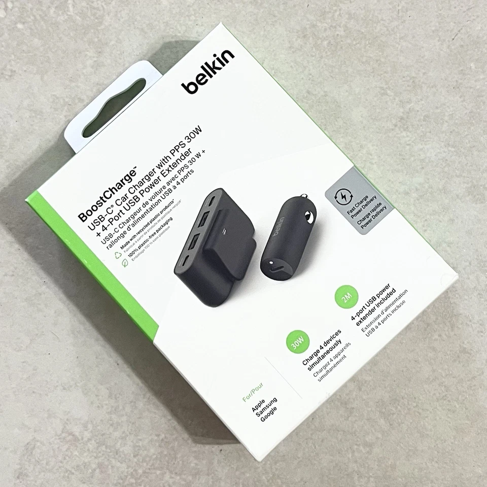 Belkin CCA004TT2MBK-B7 30w Usbc Car Chgr 2m 4pt Ext30wpwr Usbc Car Chgr 2m 4pt
