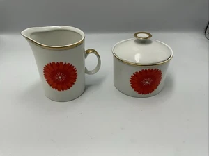 Azúcar y jarra de leche retro vintage Karolina Polonia años 60 70 flor naranja - Imagen 1 de 18