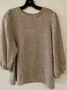 Anne Klein XL NWT Bumpy Sweater  W/ Metallic Gold Thread Latte Color - Picture 1 of 13