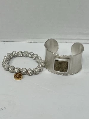 Brazalete Brazalete Rústico Vintage Tono Plata/Dorado y Plata con Cristales/Etiqueta Dorada Foto 1 de 4