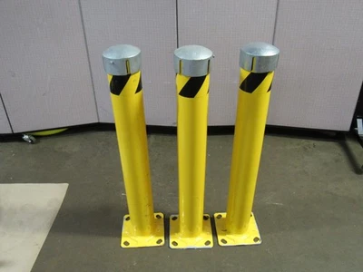 LOT OF 3 NO NAME SAFETY BARRIER PIPE POST COLUMN BOLLARD 36" H 4-1/2" DIA - USED - Image 1 of 4