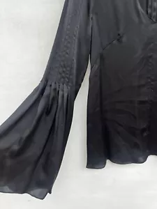 💥 100% SILK BELLE RUFFLE SLEeve Blouse Shirt Top Black 12 M - Picture 1 of 4