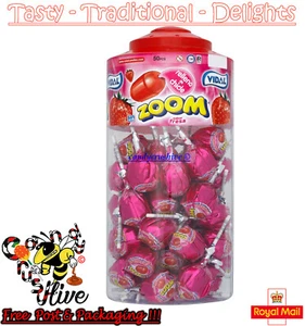 Vidal Zoom Strawberry Lollies With Bubblegum Centre Lollipops - 50 lollies - Picture 1 of 1