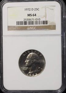 1972-D WASHINGTON QUARTER 25C NGC MS64 (P0042) - Picture 1 of 2