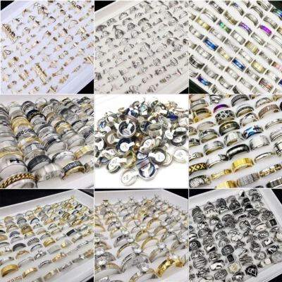 Lote de 5-100 piezas al por mayor de anillos mixtos de acero inoxidable banda para dedos anillo joyería Foto 1 de 4