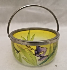 Superbe coupe vide poche panier en verre émaillé liseré et anse en métal - Bild 1 von 9