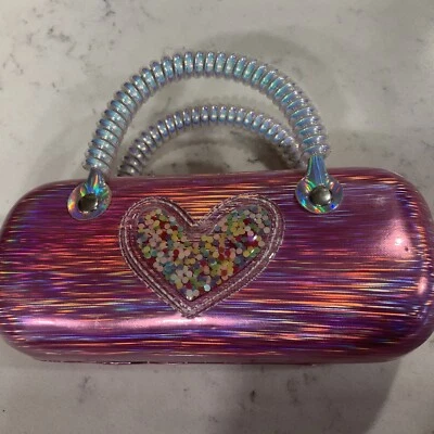 Kid's Girls Eyeglasses Hard Case with Handles Pink Metallic Heart - Image 1 of 4