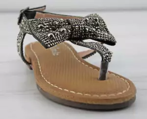 Prefer 76k Little Girls Bow Embellished Buckle T Strap Flat Sandals - Picture 1 of 4