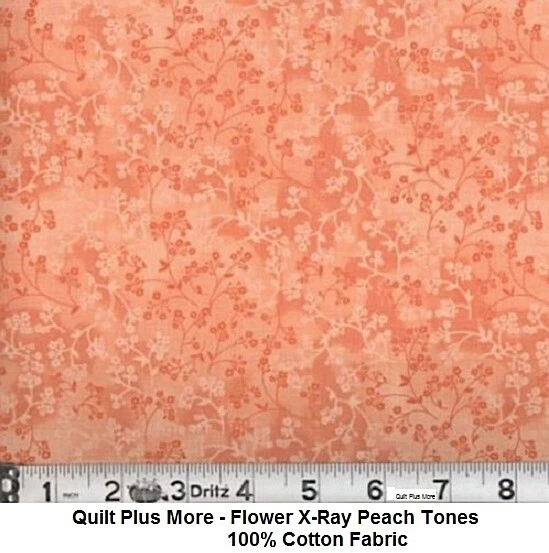 Flower X-Ray Peach Tones 100% Cotton Fabric sold by 1/4 yard off bolt - Image 1 of 1