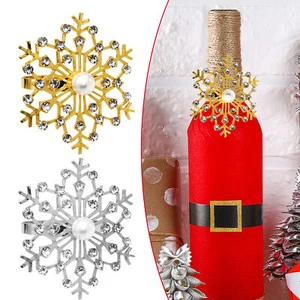 1-18pcs Christmas Snowflake Napkin Rings Diamante Serviettes Dinner Towel Holder - Picture 1 of 16