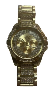 NY London Men’s 9.75” Goldtone Bling Watch Gemmed Dial Bezel & Band New Battery  - Picture 1 of 6