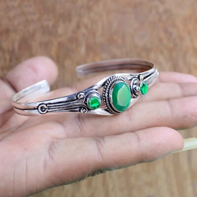 Большой зеленый оникс и диопсид драгоценный камень серебро 925 пробы браслет манжета для партнера - Изображение 1 из 4