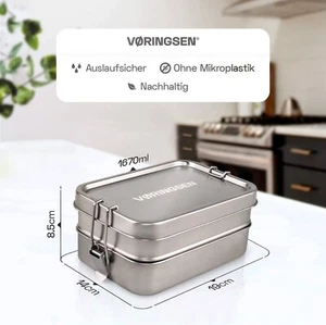 Premium XL Edelstahl Brotdose Lunchbox Frühstücksbox Bento Box 1,6l (!) BPA frei - Bild 1 von 4