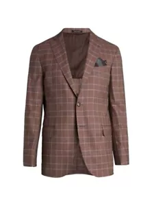 COLECCIÓN SAKS QUINTA AVENIDA Abrigo deportivo de lana a cuadros Glen solapas de muesca 40R $898 Nuevo con etiquetas - Imagen 1 de 10
