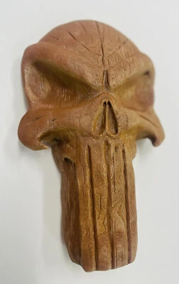 Faux Wood Jungle Punisher Skull 3D Wall Art | Rustic Tribal Decor | 11” Marvel - Image 1 of 4