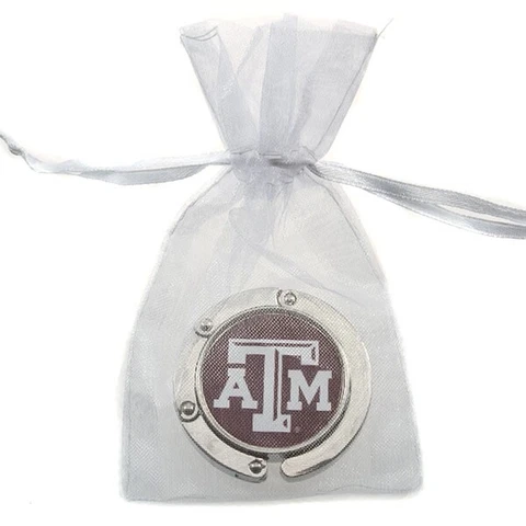 TEXAS A&M AGGIES silver tone PURSE HANGER Team Pride KEEP CLEAN OFF FLOOR Gift Cover