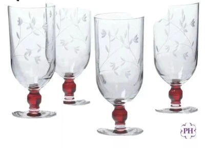 New 3612 Princess House Moderna Crystal Handblown Pedestal Glasses (4) RUBY RED - Image 1 of 4