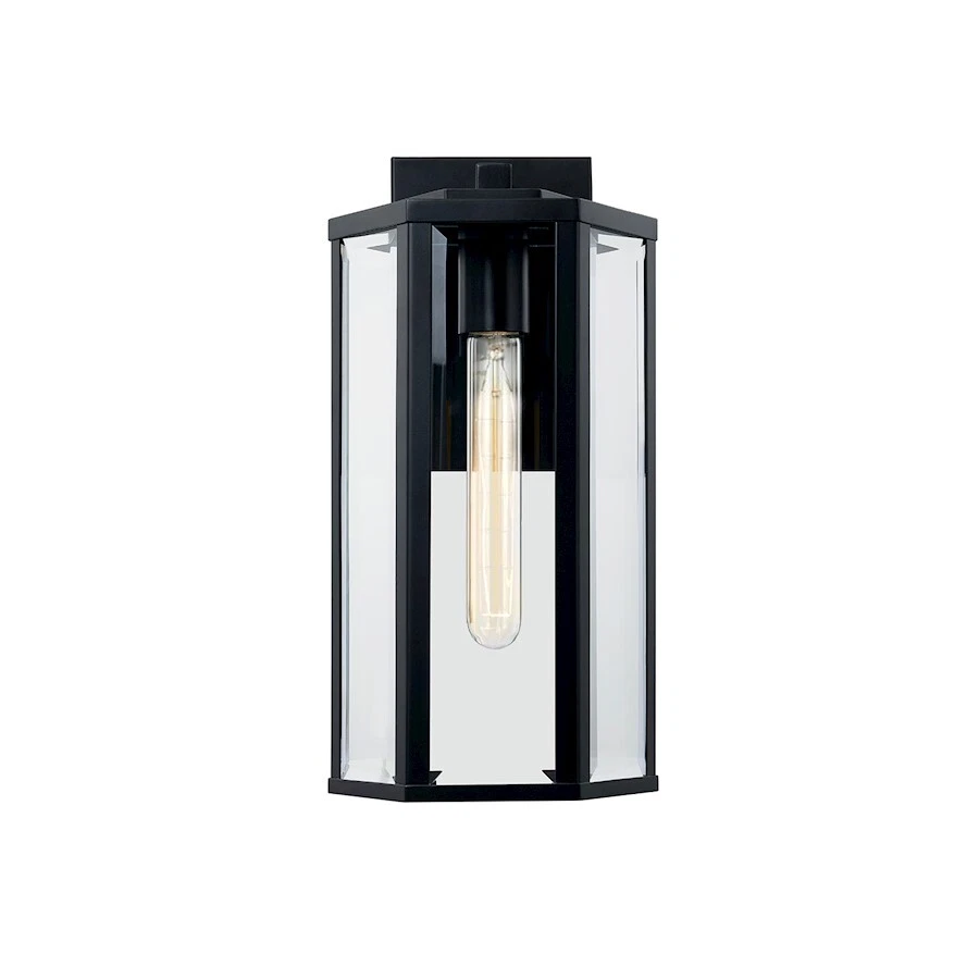 Justice Fusion Edgeworth Rec 14" Outdoor Sconce, BK/Clear - FSN-7671W-CLER-MBLK - Image 1 of 1