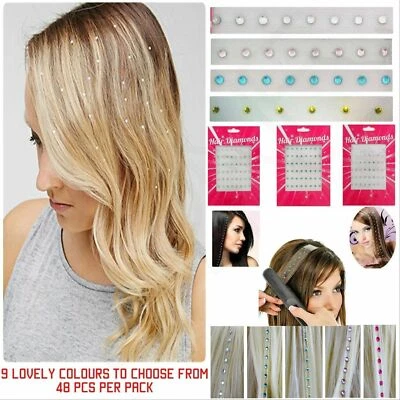 DIAMOND Crystal Bling Gem Charming Iron In Straighten in Hair Wedding 48 pcs