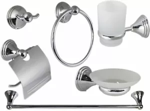 Set da bagno 6 pezzi in acciaio cromato e vetro satinato accessori bagno moderno - Foto 1 di 1