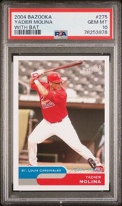 2004 Yadier Molina Topps Bazooka With Bat #275 RC Cardinals PSA 10