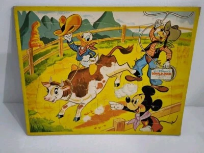 Vintage Disney Jaymar Tray Puzzle Western Goofy Donald Duck BB32 Large 35 Pieces - Image 1 of 4
