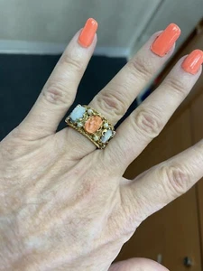 14K Gold Vintage Größe 7 Ring 12,7 Kamee Bandring Perle Viktorianisch Nachlass - Bild 1 von 4