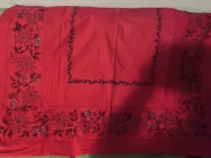 Große Vintage Tischdecke Weihnachtssterne und Kiefernkegel - Bild 1 von 1