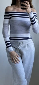 Rosetta Getty Top Pullover Shoulder Striped Stretchy Jumper Size S 10 New - Picture 1 of 14