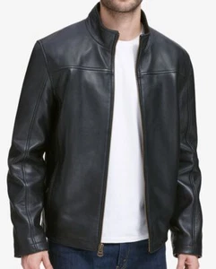 $595 Cole Haan Mens Black Smooth Classic Leather Motorcycle Coat Jacket Size XL - Picture 1 of 4
