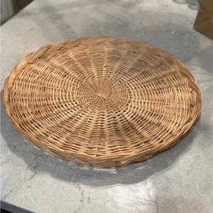Extra large Woven Rattan Wicker Bowl Tray Shallow tan wood Diameter 18” - Picture 1 of 5