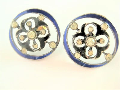 Antike Ohrringe Gold 750/ Silber mit Emaille, 11,95 g, Rarität - Bild 1 von 3