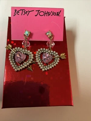 Pendientes Betsey Johnson Vintage Bling Corazón Nuevos Con Etiquetas Foto 1 de 2