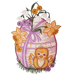 Fensterbild Ostern Osterei Küken Osterglocke Plauener Stickerei Höhe 24cm - Bild 1 von 1
