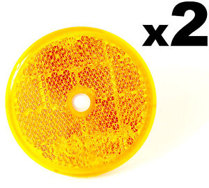 2 E-Approved 50mm Round Circular Reflectors Amber / Orange Trailer Marker Post