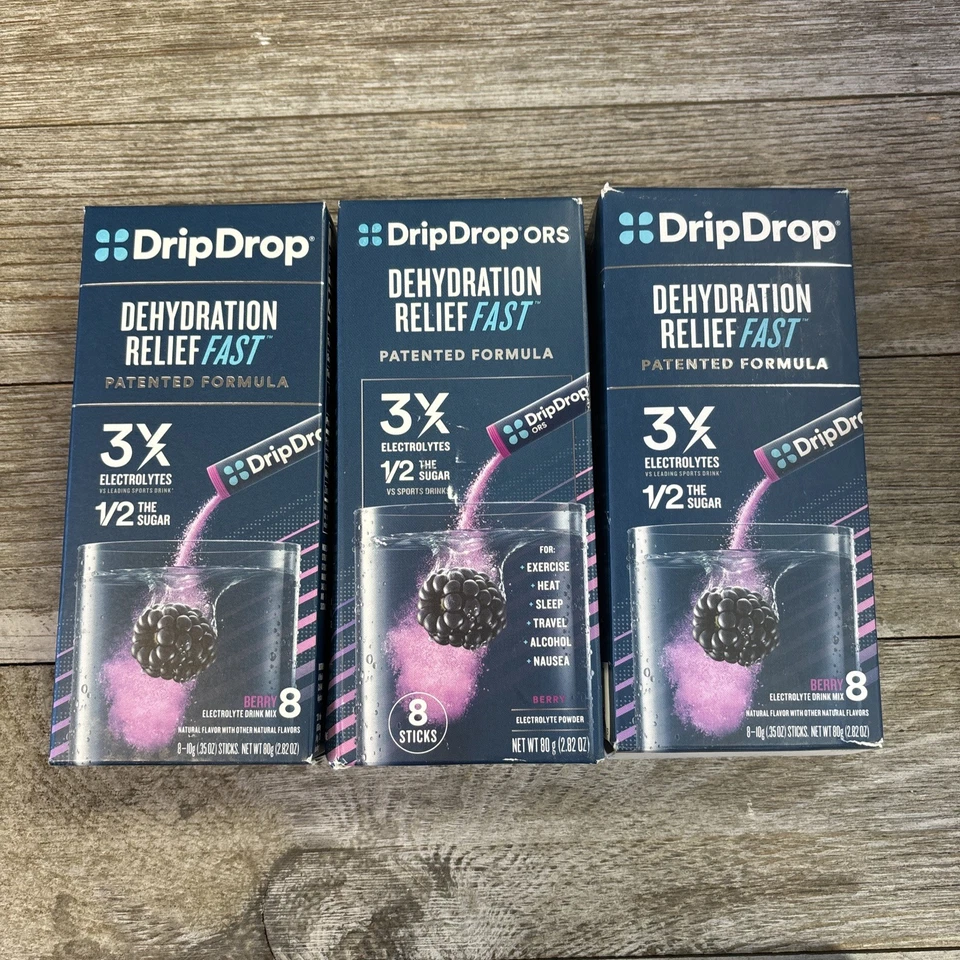 Drip Drop ORS 10g Electrolyte Hydration Powder Sticks Berry 8 Count