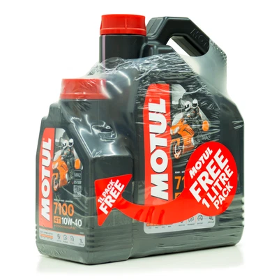 Motul 7100 10W40 4T Fully Synthetic Motorcycle Engine Oil 4 Litres +1 Litre FREE - Image 1 of 4